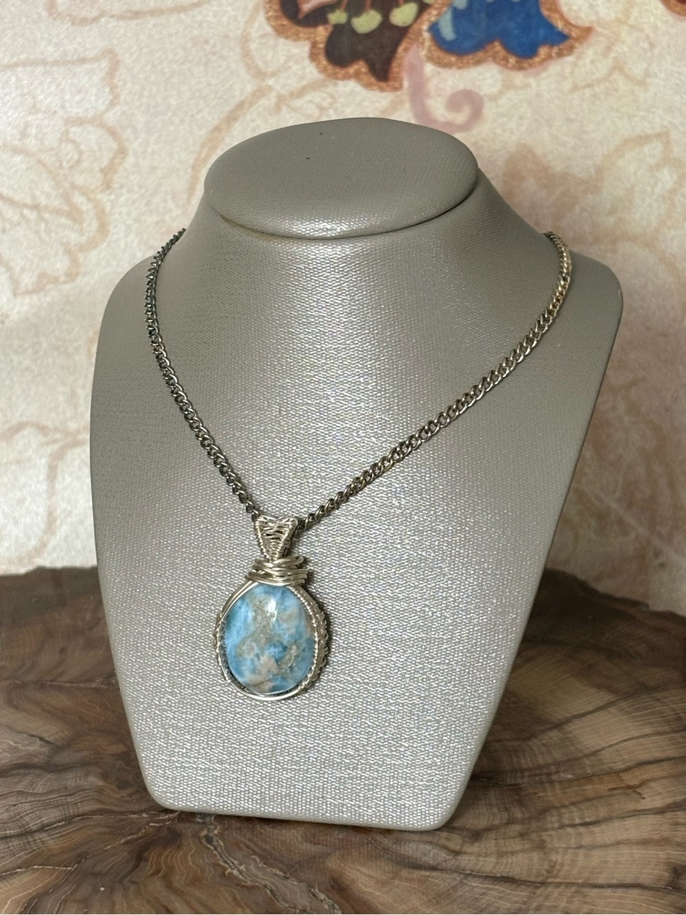 Larimar Handmade Silver Wire-Wrapped Pendant Necklace
